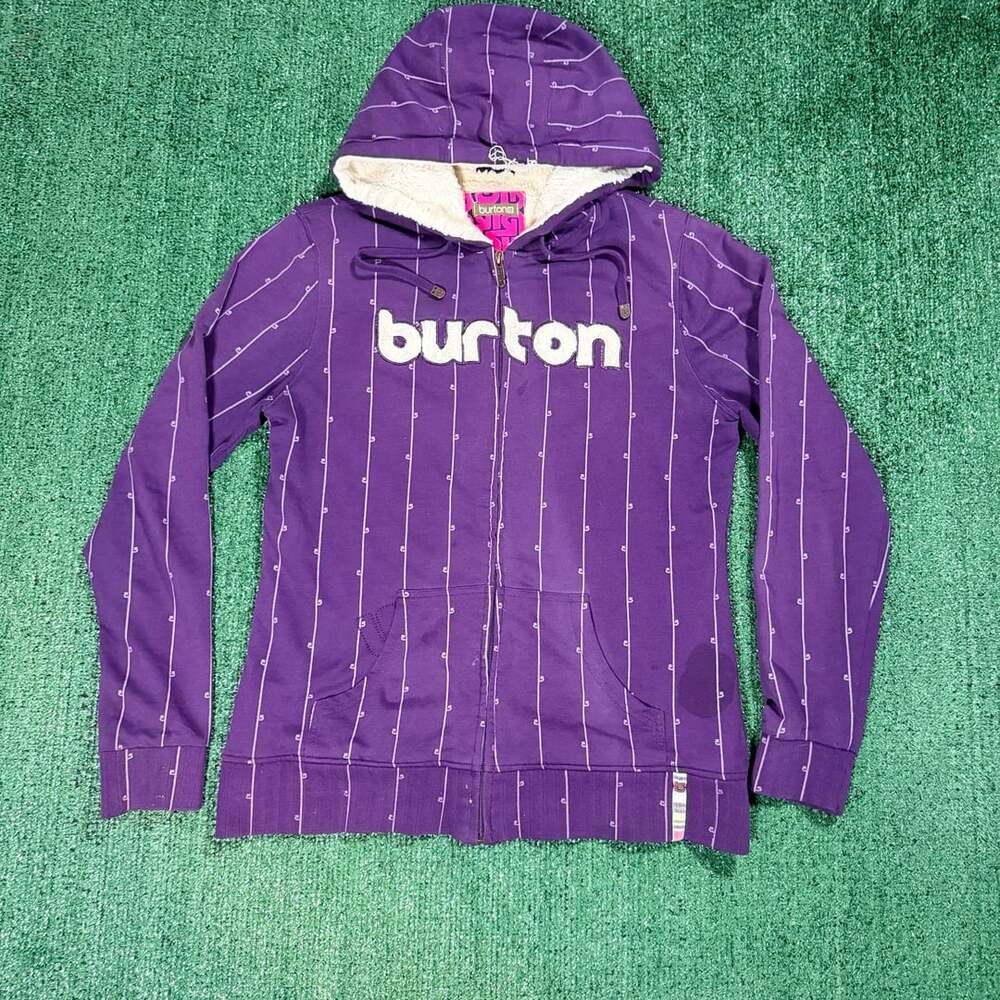Y2K Womens Burton Purple Zip-Up Hoodie Sherpa Lining Large